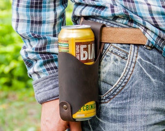 Beer holder belt, Leather beer holder, Beer holster, Groomsmen Gift for Men, Beer gifts for men/dad/boyfriend