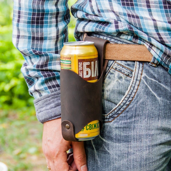 Beer holder belt, Leather beer holder, Beer holster, Groomsmen Gift for Men, Beer gifts for men/dad/boyfriend