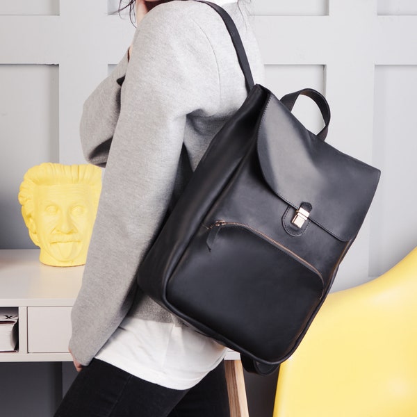 Leather backpack women, Laptop backpack, Womens backpack black, Rucksack
