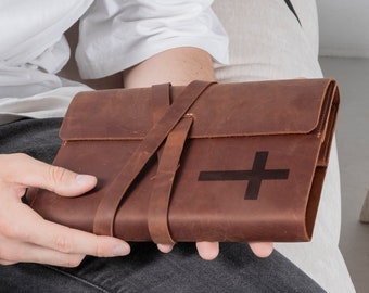 Leather bible cover with name, Bible protective cover, Leather bible slip cover, Personalized bible cover, Custom size bible cover