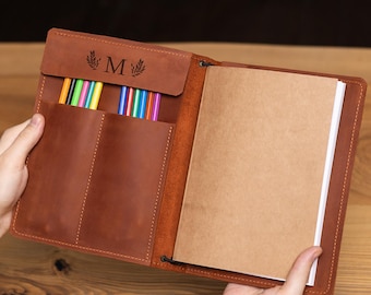 Capa de caderno de couro personalizada, Capa de caderno recarregável, Capa de diário personalizada, Capa de diário com bolsos, Capa de planejador de couro