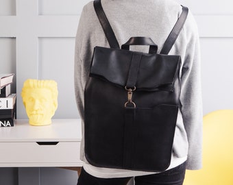 soft black leather backpack