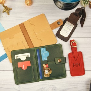 Funda de pasaporte y etiqueta de equipaje, Porta pasaporte personalizado, Porta pasaporte de cuero, Billetera de pasaporte para mujer, Funda de pasaporte de cuero,