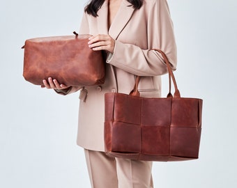 Leather woven handbag, Woven shoulder bag leather, Leather basket bag, Shoulder tote bag, Handmade leather tote bag, Womens leather handbags