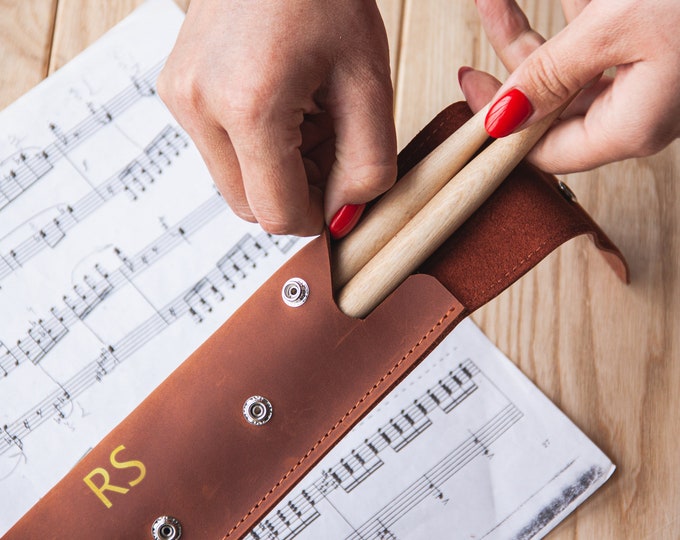 Personalized leather drum stick bag, Drumstick holder, Drumstick case, Custom Drum stick bag, Drummer gifts for men
