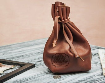 Leather drawstring pouch, Leather Pouch bag , Dice bag, Coin Pouch , Leather Medicine Bag