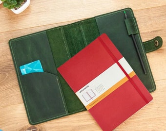 Refillable leather notebook cover,Leather notebook cover with pen holder,Monogrammed notebook cover,Leather journal cover A5,Planner cover