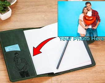 Photo notebook,Personalized portfolio notebook,Personalized leather journal,Engraved photo gift,Custom leather journal,Picture journal