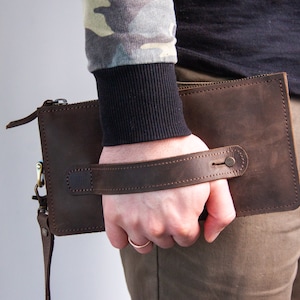 Cartera de cuero para hombre, Cartera de cuero con cremallera, Cartera de cuero para teléfono, Bolso de mano para hombre, Cartera de mano, Cartera de mano personalizada