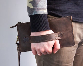 Leder Brieftasche Clutch für Männer, Leder Brieftasche mit Reißverschluss, Leder Handy Brieftasche, Herren Clutch Tasche, Handtasche Clutch, personalisierte Clutch Brieftasche
