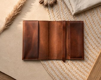 Couverture de livre en cuir personnalisée, couverture de livre personnalisée a5, étui de livre de taille personnalisée, pochette de livre en cuir a4, protège-livre en cuir fait main