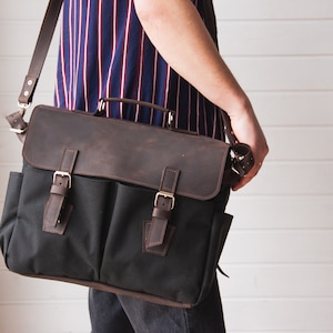 Maletín de lona de cuero para hombre, Bolso de mensajero de lona para hombre, Bolso de mensajero hecho a mano, Maletín de negocios, Maletín personalizado, Bolso de oficina