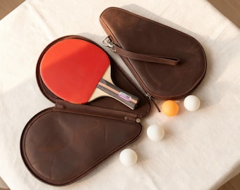 Personalized leather ping pong case, Ping pong paddle case, Table tennis paddle case, Handmade leather racket case, Custom ping pong cover