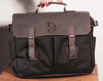 Canvas leather briefcase, Customized messenger bag for men, Handmade messenger bag, Business briefcase, Office bag men, Mens shoulder bag