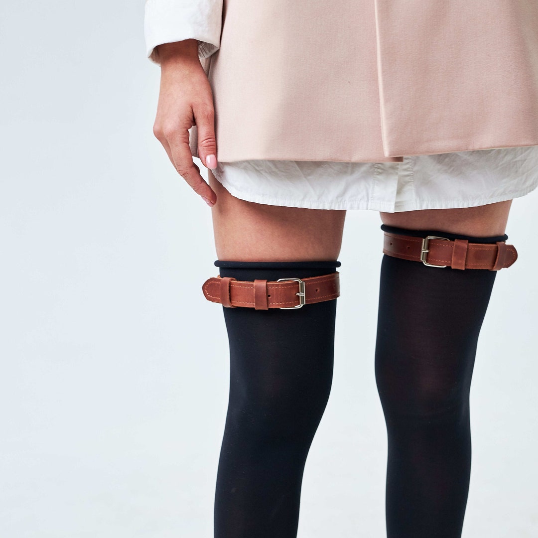 Leather Buckle Garters, Leather Garters Women, Leather Thigh Garters