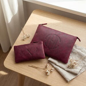 Borsa in pelle con cerniera personalizzata, Borsa per il trucco fatta a mano, Grande borsa in pelle da donna, Pochette in pelle, Borsa da viaggio in pelle, Piccola borsa con cerniera immagine 9