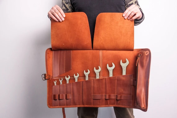 Leather tool roll,Tool roll up pouch,Wrench organizer,Wrench holder,Pliers organizer