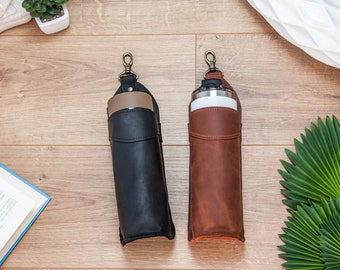 Custom leather bottle holder, Water bottle carrier bag, Bottle holder belt, Leather drink holder, Drink holder bag, Water bottle covers