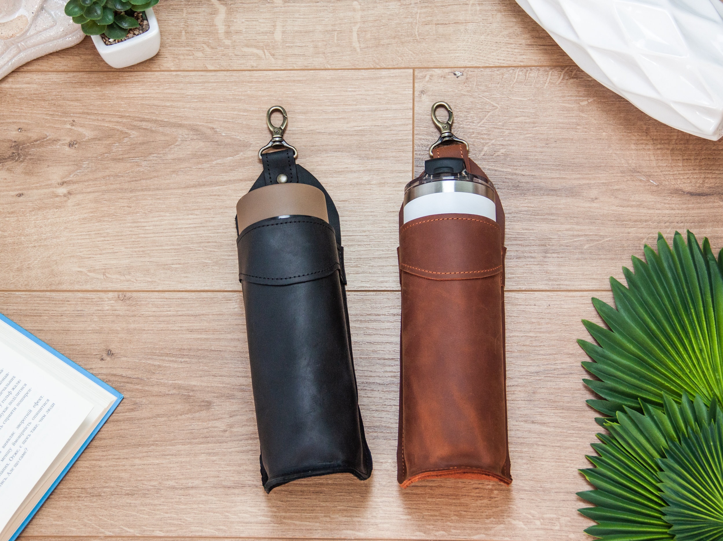 Cowboy Boot Water Bottle Tote - Bottle Caddy - Leather Bottle