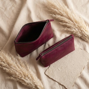 Borsa in pelle con cerniera personalizzata, Borsa per il trucco fatta a mano, Grande borsa in pelle da donna, Pochette in pelle, Borsa da viaggio in pelle, Piccola borsa con cerniera immagine 11