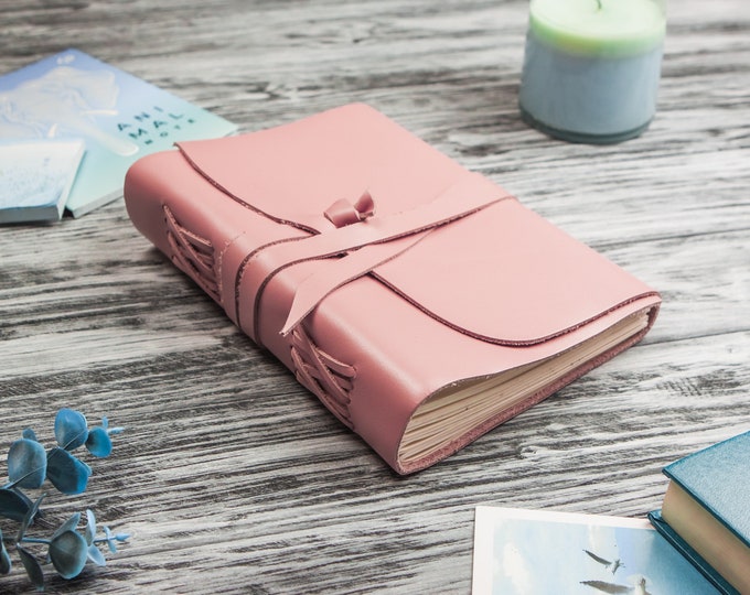 Personalized leather journal pink,Leather journal personalized for women, Leather notebook personalized,Notebook or Sketchbook