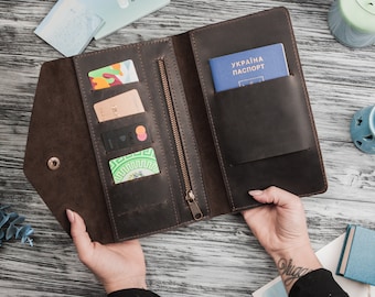 Cartera de viaje de cuero personalizada, Cartera de cuero para pasaporte, Organizador de billetera de viaje personalizado, Cartera de viaje para pasaporte, Soporte de viaje