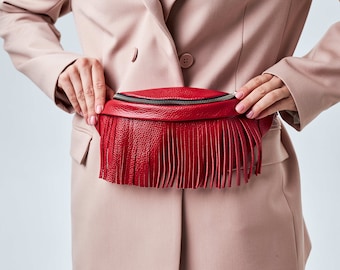 Leather hip bag with fringe, Fringe fanny pack, Customized belt bag, Handmade belt bag, Womens fanny pack crossbody bag, Leather bum bag