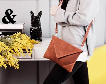 Leren crossbodytas voor dames, leren crossbodytas met rits, enveloptasje