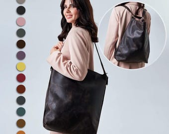 Convertible tote bag backpack, Convertible tote backpack, Large tote bag women, Laptop tote bag with personalization, Leather tote bag