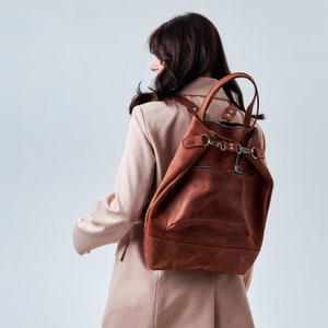 Womens leather backpack purse, Convertible backpack tote, Handmade leather backpack, Leather travel backpack, Engraved leather backpack