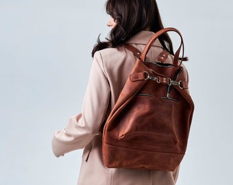 Womens leather backpack purse, Convertible backpack tote, Handmade leather backpack, Leather travel backpack, Engraved leather backpack
