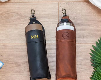 Custom leather bottle holder, Water bottle carrier bag, Bottle holder belt, Leather drink holder, Drink holder bag, Water bottle covers