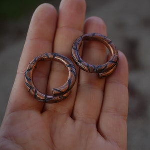 Copper weights, 4 Gauge copper hoops, Stretched ears, Dangle hoops, Ear hangers, Dangle plugs, Ear weights, Copper hoops, Small hoops