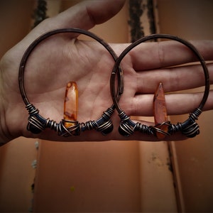 8 gauge copper ear weights, Dark ear weights, Agate ear hangers, Onyx ear weight, Stretched lobes, Witch ear weight, Gauged ears