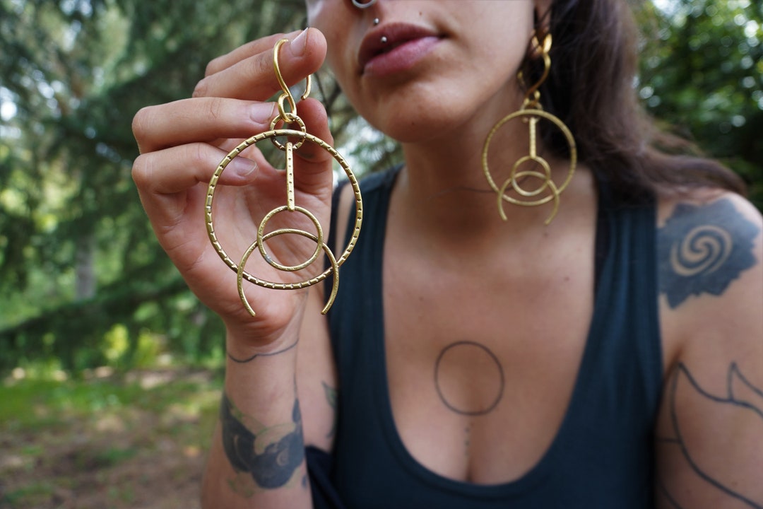 Ear Weights Wearing Hoops With Stretched Ears 12 Gauge Brass Ear