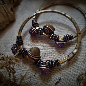 8 gauge brass ear weights, Dark ear weights, Amethyst ear hangers, Agate ear weight, Stretched lobes, Witch ear weight, Gauged ears