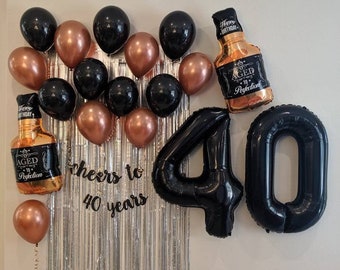Cheers to 40 Years Birthday Decoration Set Whiskey Balloon 40th Birthday Balloons Jumbo 40 40th Birthday Decorations 40" Black 40