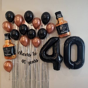 Cheers to 40 Years Birthday Decoration Set Whiskey Balloon 40th Birthday Balloons Jumbo 40 40th Birthday Decorations 40" Black 40