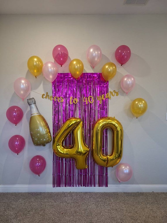  Decoraciones de fiesta de cumpleaños número 40 para mujer,  suministros de oro rosa, globos de feliz cumpleaños 40 para mujeres, globos  de oro rosa con el número 40, juego de globos