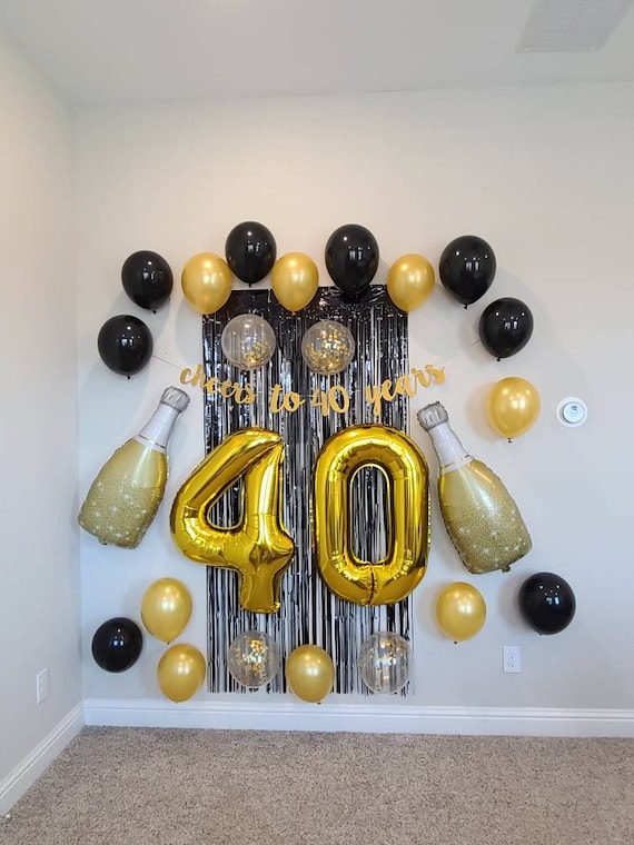 Saludos a 40 años Juego de decoración de cumpleaños Globo de whisky Globos  de 40 cumpleaños Jumbo 40 Decoraciones de 40 cumpleaños 40 Negro 40 -   España