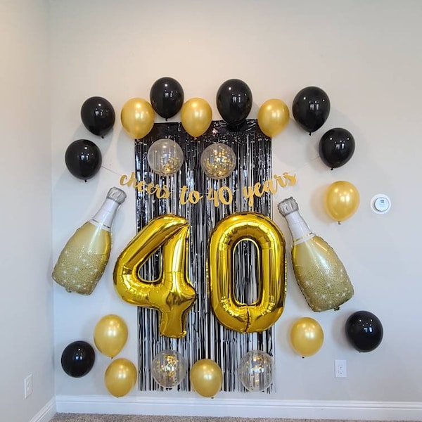 Cheers to 40 Years Birthday Decoration Set Champagne Balloon 40th Birthday Balloons Jumbo 40 40th Birthday Decorations 40" Gold 40 Number