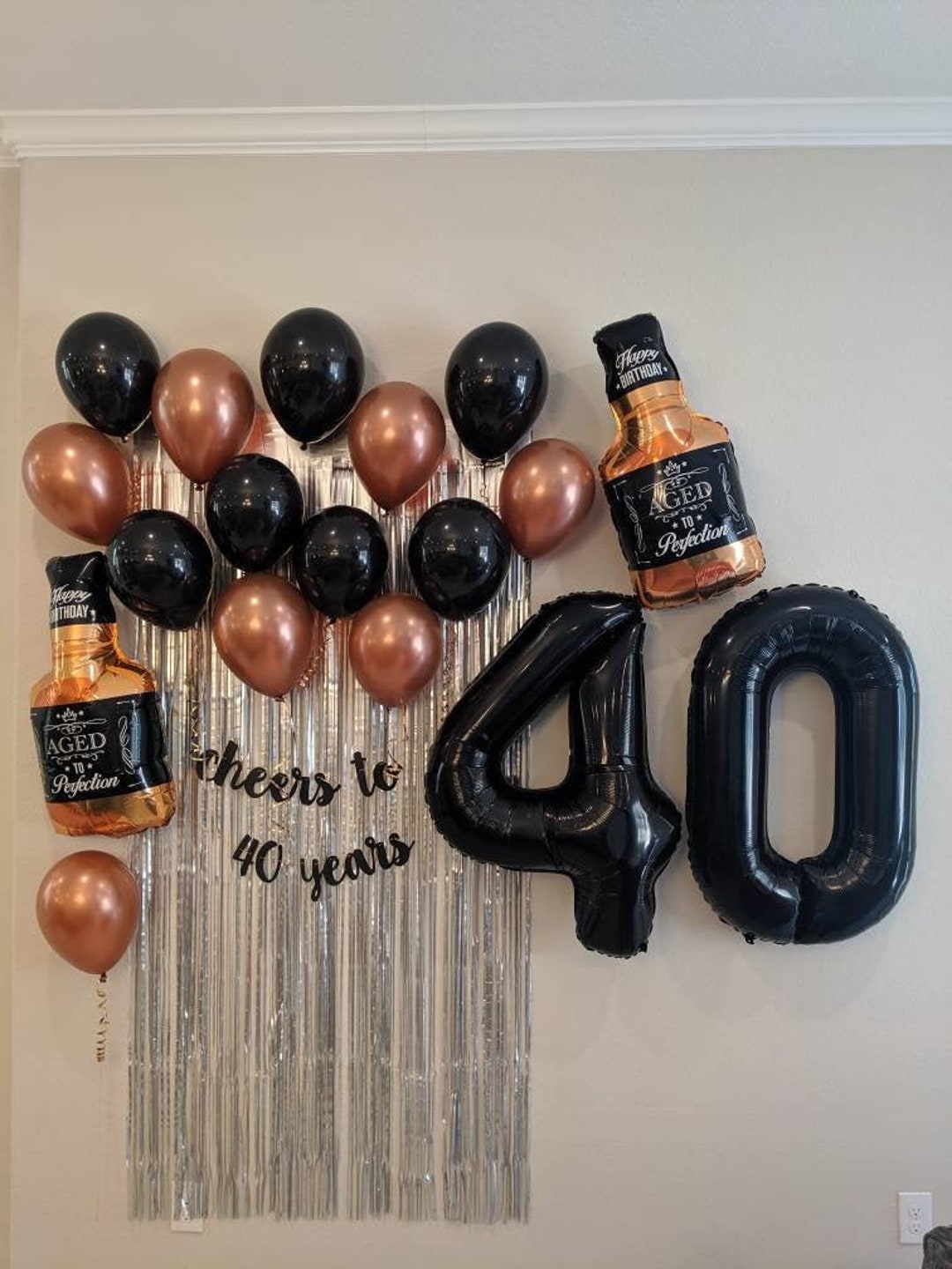 Saludos a 40 años Juego de decoración de cumpleaños Globo de whisky Globos  de 40 cumpleaños Jumbo 40 Decoraciones de 40 cumpleaños 40 Negro 40 