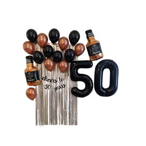Saludos por el 50 aniversario Set de decoración de cumpleaños Decoraciones para el 50 cumpleaños Globos de whisky Globos de cumpleaños 50 Jumbo Negro 50