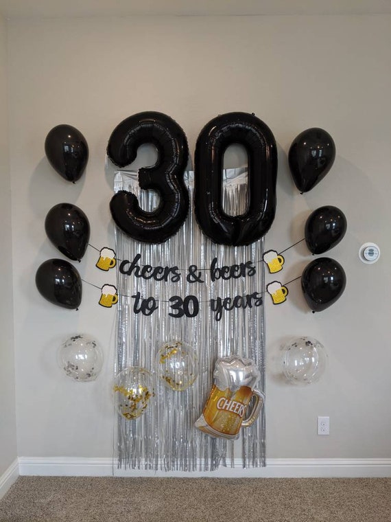 Globos de decoración de cumpleaños número 30, decoración de cumpleaños de  30 años, para hombres y niños, plateado y negro, decoración de fiesta de