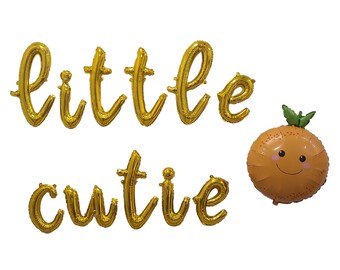 Gold Cursive Little Cutie Balloon Banner with Orange Balloon Orange Baby Shower Balloons Citrus Gender Reveal Citrus Baby shower