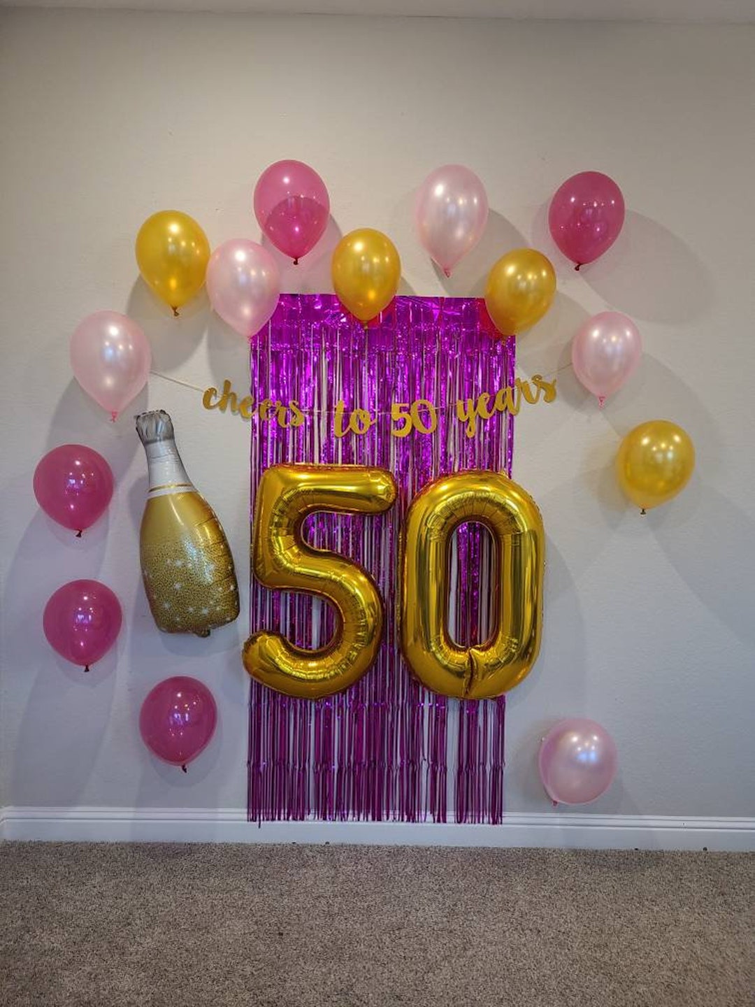 Happy 50th Birthday Rose Gold Banner Backdrop Cheers to 50 Years Old  Confetti Balloons Theme Decor Decorations for Women 50 Years Old Pink  Birthday