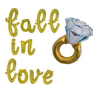 Fall In Love Engagement Party Decorations Cursive Fall In Love Balloon Banner Engagement Ring Balloon Fall Bachelorette Balloons
