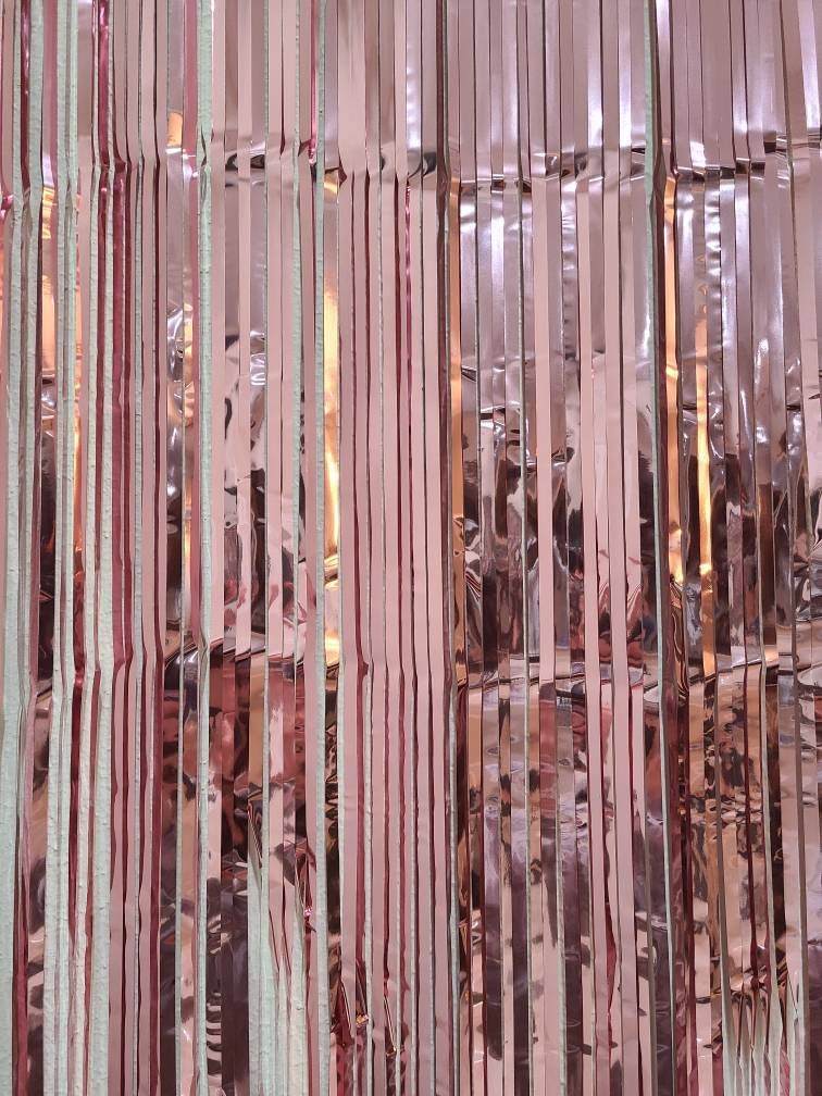 3 Piece Foil Curtain Backdrop Pink Backdrop Pink Tinsel Etsy