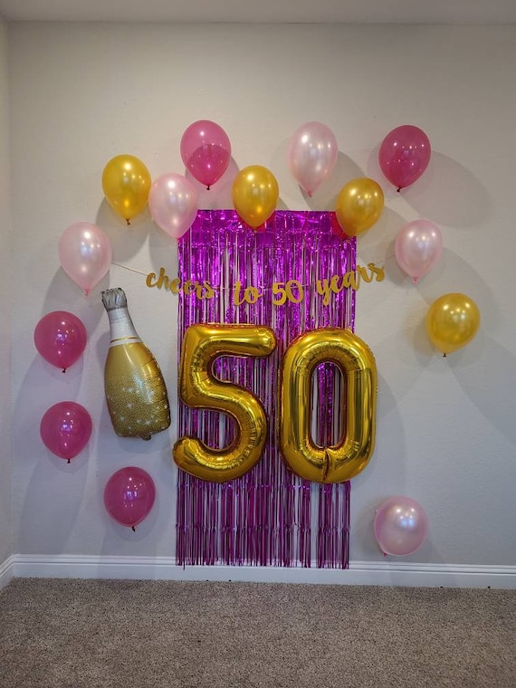 Saludos a 50 años Conjunto de decoración de cumpleaños Globo de champán  Globos de 50 cumpleaños Jumbo 50 Decoraciones de 40 cumpleaños 40 Oro 50 -   México