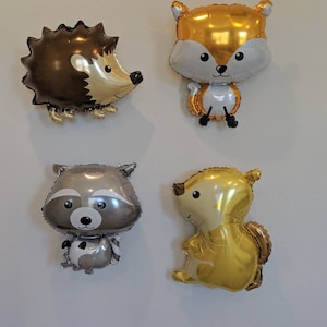4 piece woodland animal balloon set squirrel balloon fox balloon Hedgehog Balloon Racoons Balloon Wild One Two Wild Woodland Balloons